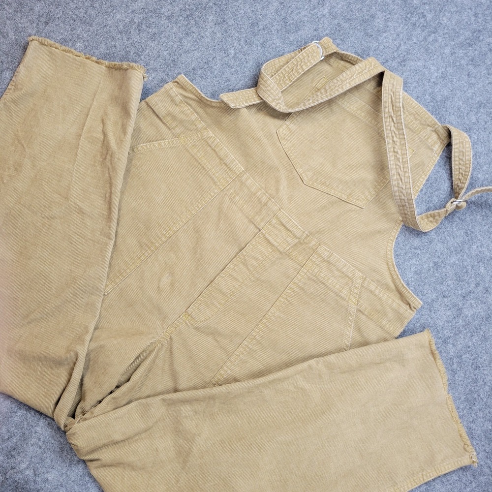 Aerie Overalls Womens Large Brown Corduroy Adjustable Straps Frayed Hem Wide Leg